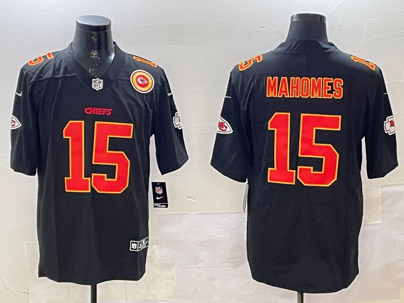 Men Kansas City Chiefs 15 Mahomes Black 2025 Nike Vapor Limited NFL Jersey style 2093
